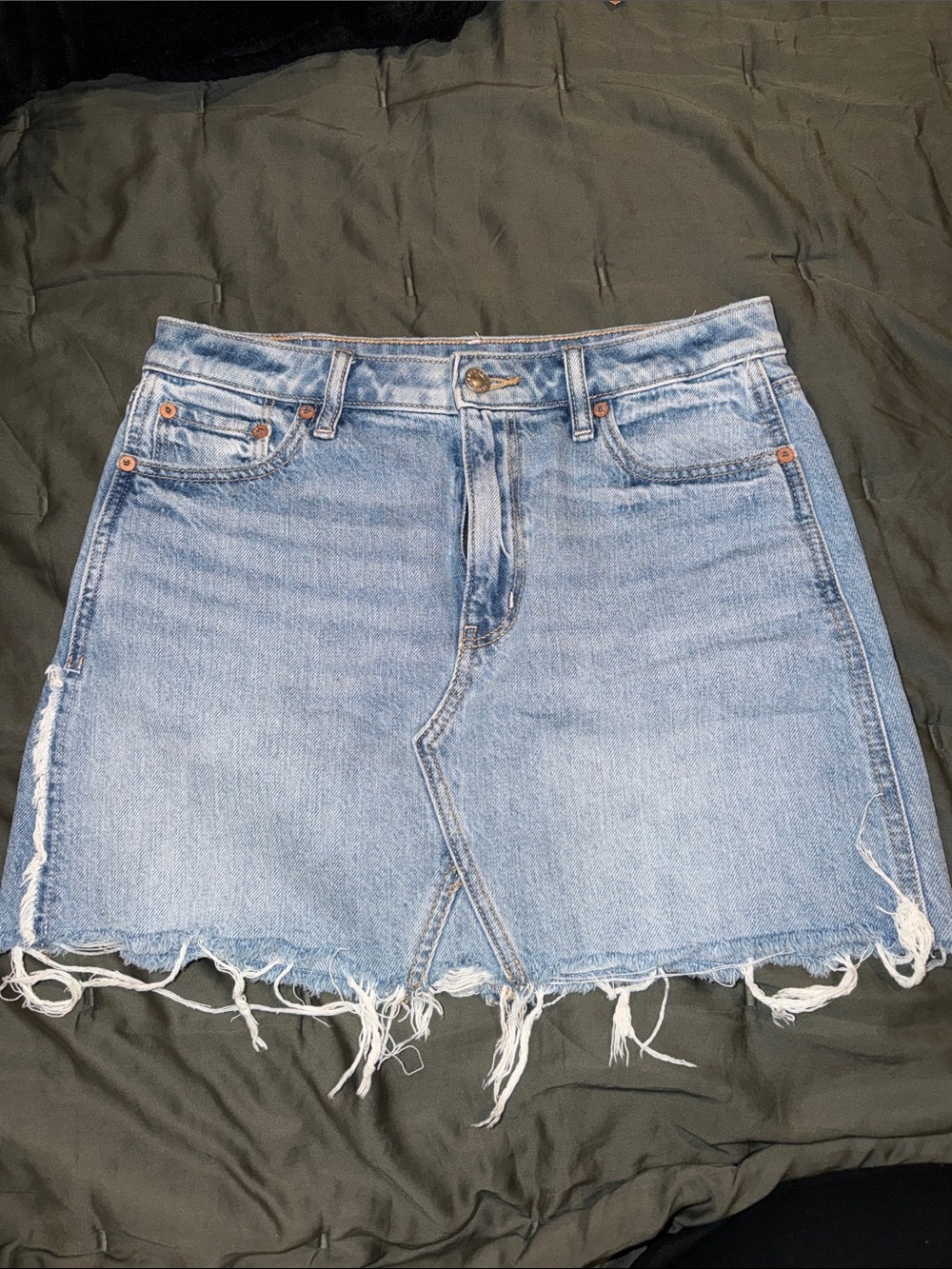 American Eagle Outfitters Light Blue Denim Mini Skirt with Raw Hem